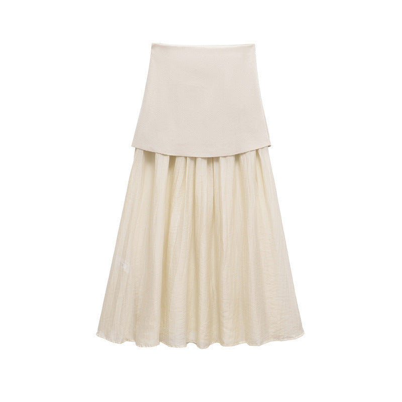 Solid Color Knitted Pleated Stitching Skirt
