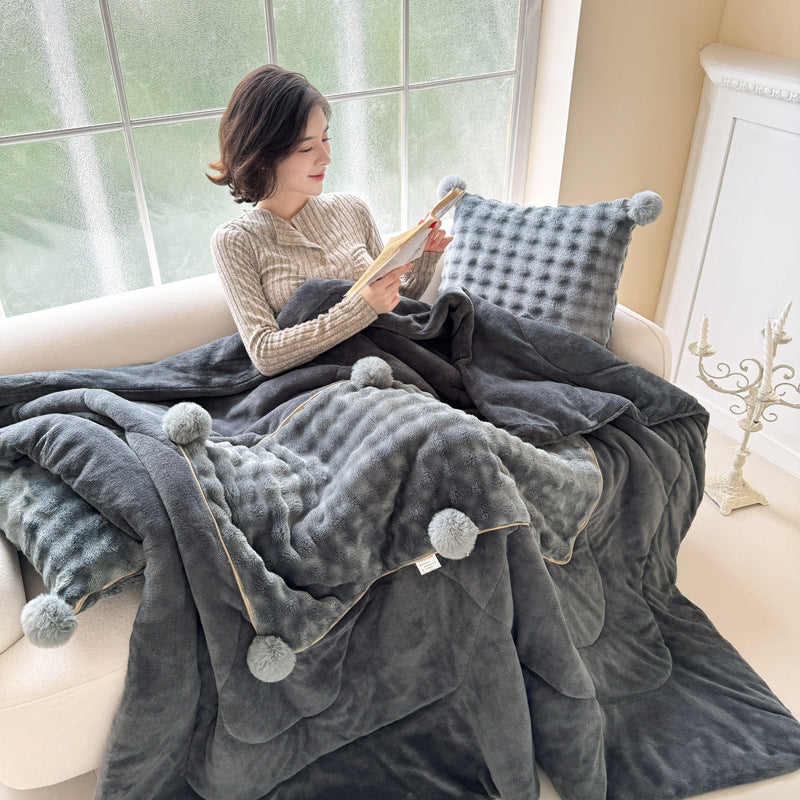 Thick Warm Pillow Milk Fiber Quilt Nap Blanket