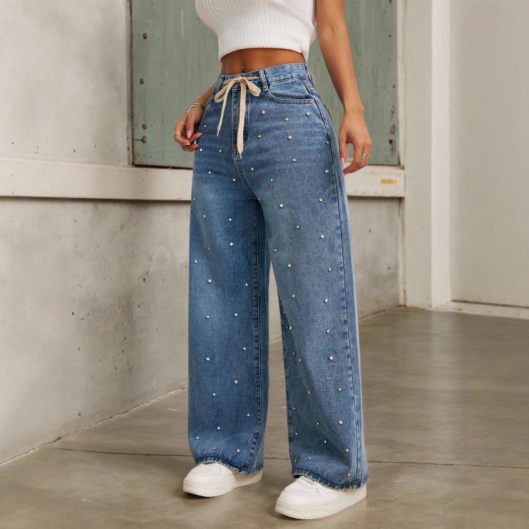 Fashion High Waist Loose Straight With Baht Wide Leg Mop Pants