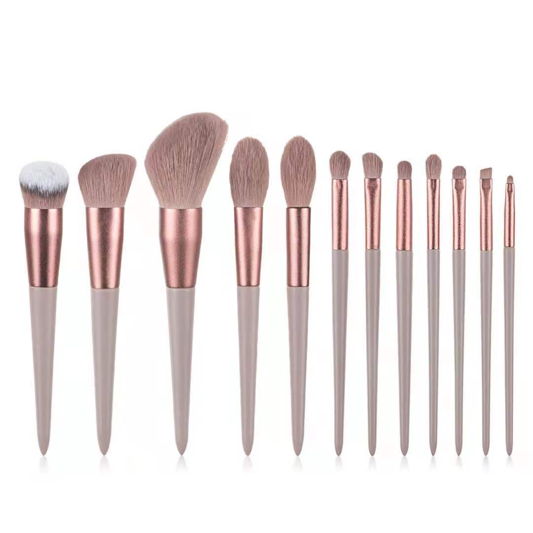 13Pcs Makeup Brush Set Synthetic Fiber Plastic Handle Velvet Bag