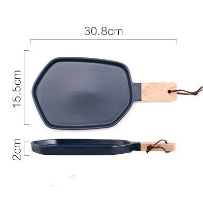Nordic Creative Ceramic Western Food Plate With Wooden Handle