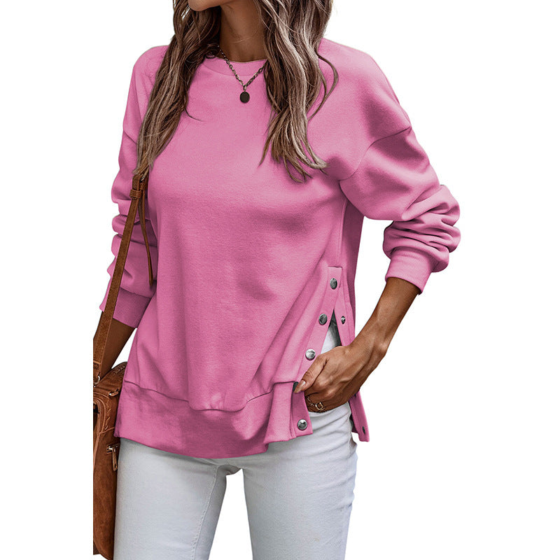 Fashion Button Pullover Sweater T-shirt For Women