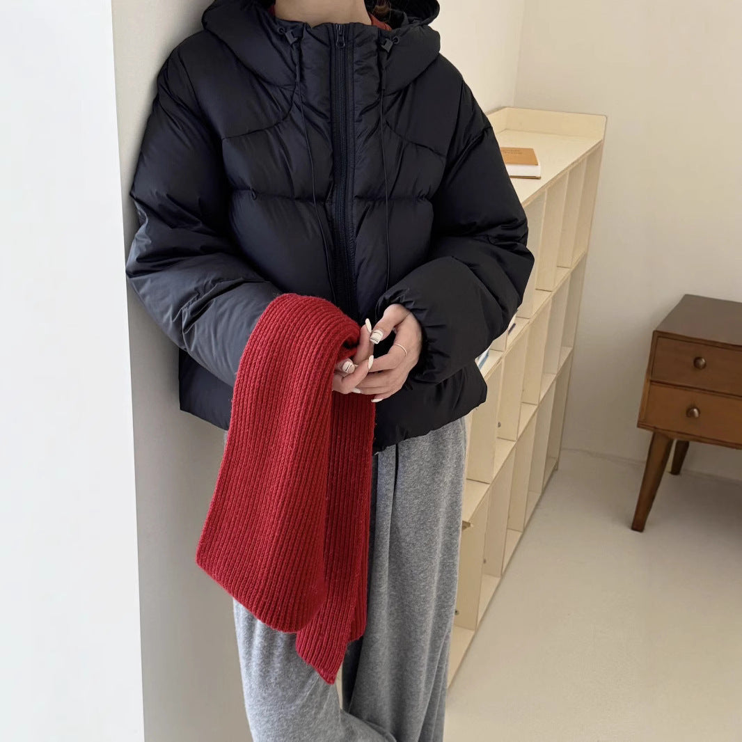 White Duck Down Puff Fluffy Hooded Down Jacket