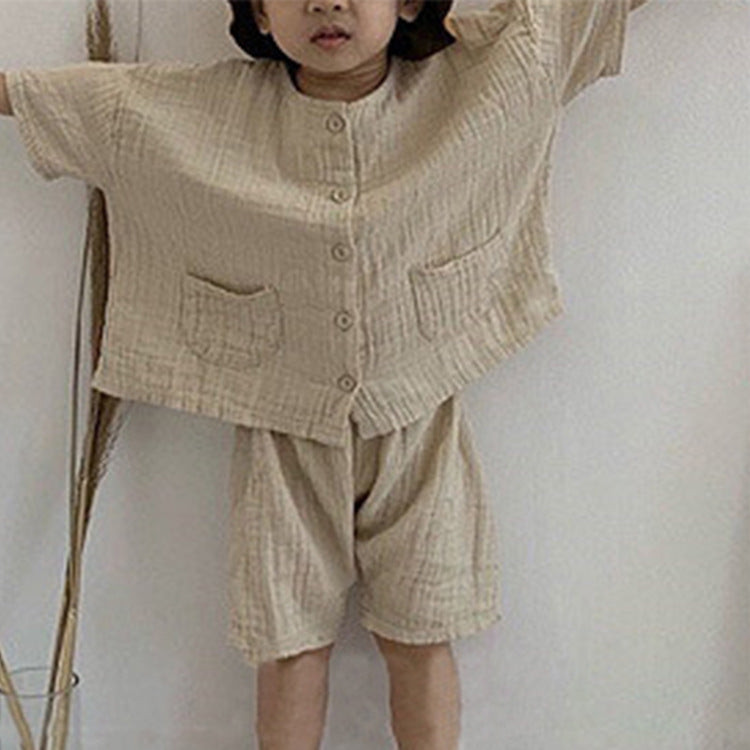 Children's Summer Clothing Retro Mori Style Cotton And Linen Casual Suit
