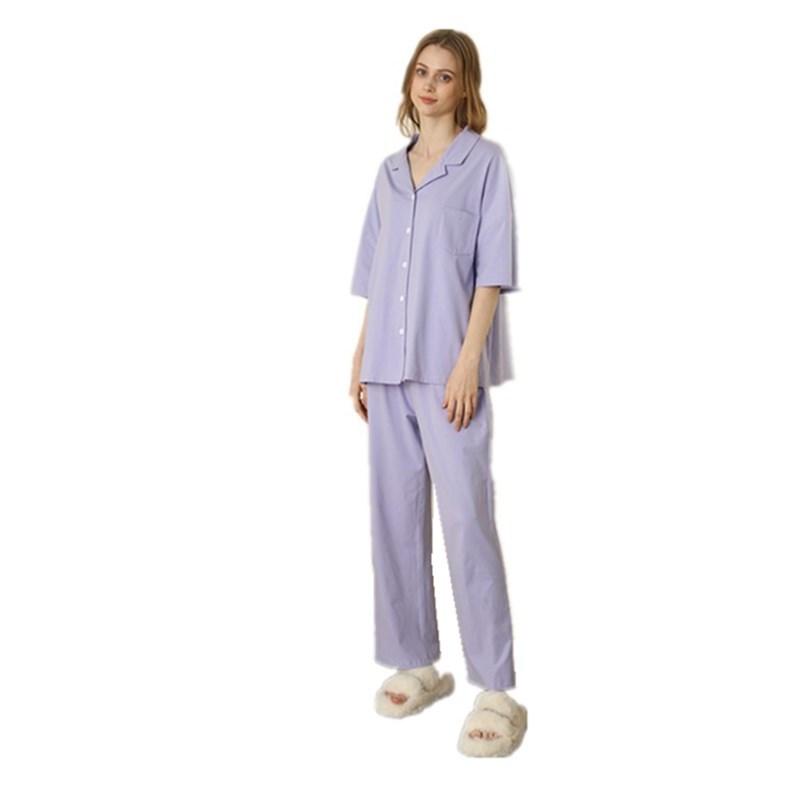 Women's Short-sleeved Solid Color Pajamas Cotton Homewear
