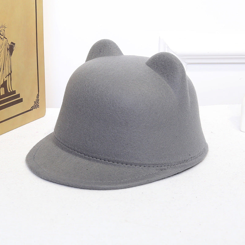 Women's Dome Retro Woolen Peaked Cap Cute Cat Ears Equestrian Hat