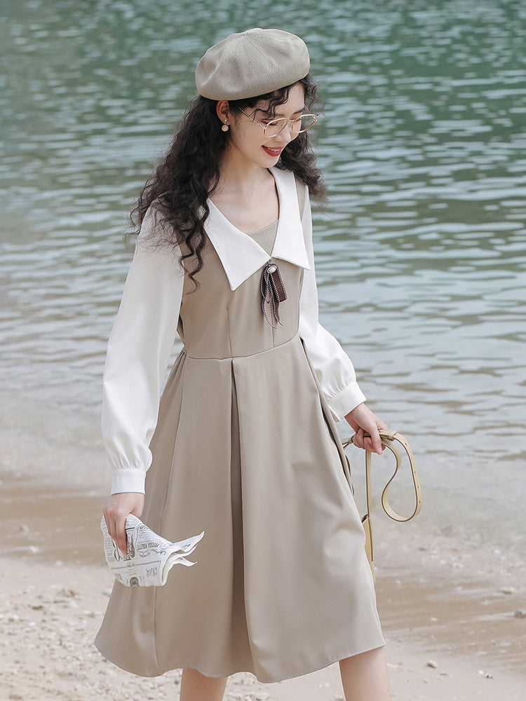 French College Girls' Puff Sleeve Dress