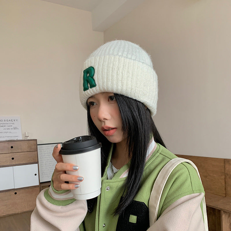 Loose Big Head Circumference Letters Woolen Cap Winter