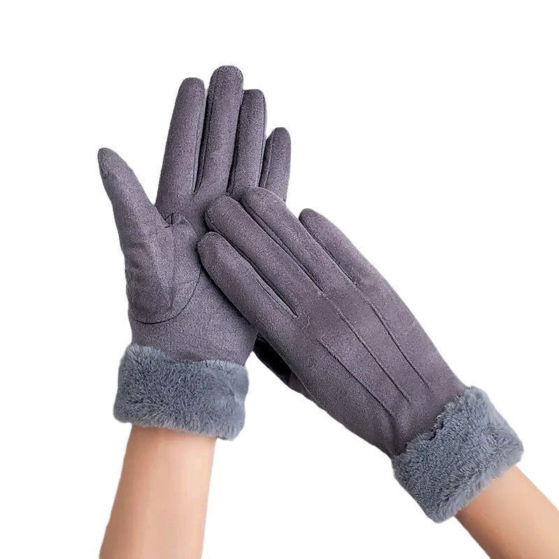 Women's Suede Thermal Gloves Korean Style Windproof