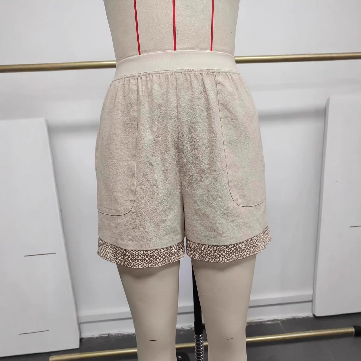 Summer New Retro Hollow Crochet Cotton-Linen Pants For Women Artistic Lace-trimmed Shorts