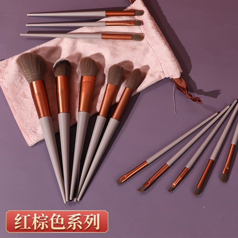 13Pcs Makeup Brush Set Synthetic Fiber Plastic Handle Velvet Bag