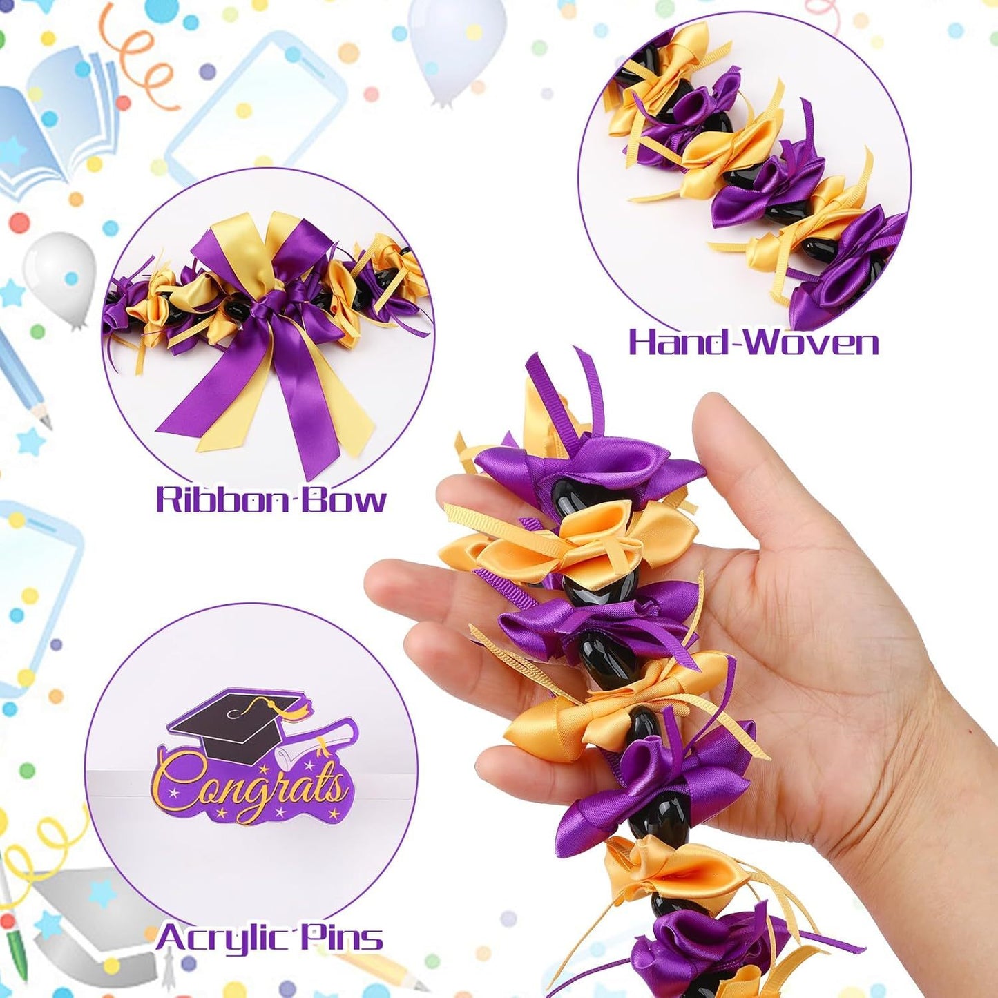 Graduation Lei Graduation Ribbon Leis Graduation Kukui Nut Leis Purple And Gold Braided Lei Honor Cord Class Of 2025 College Gift Congrats Grad Party Supplies Clearance