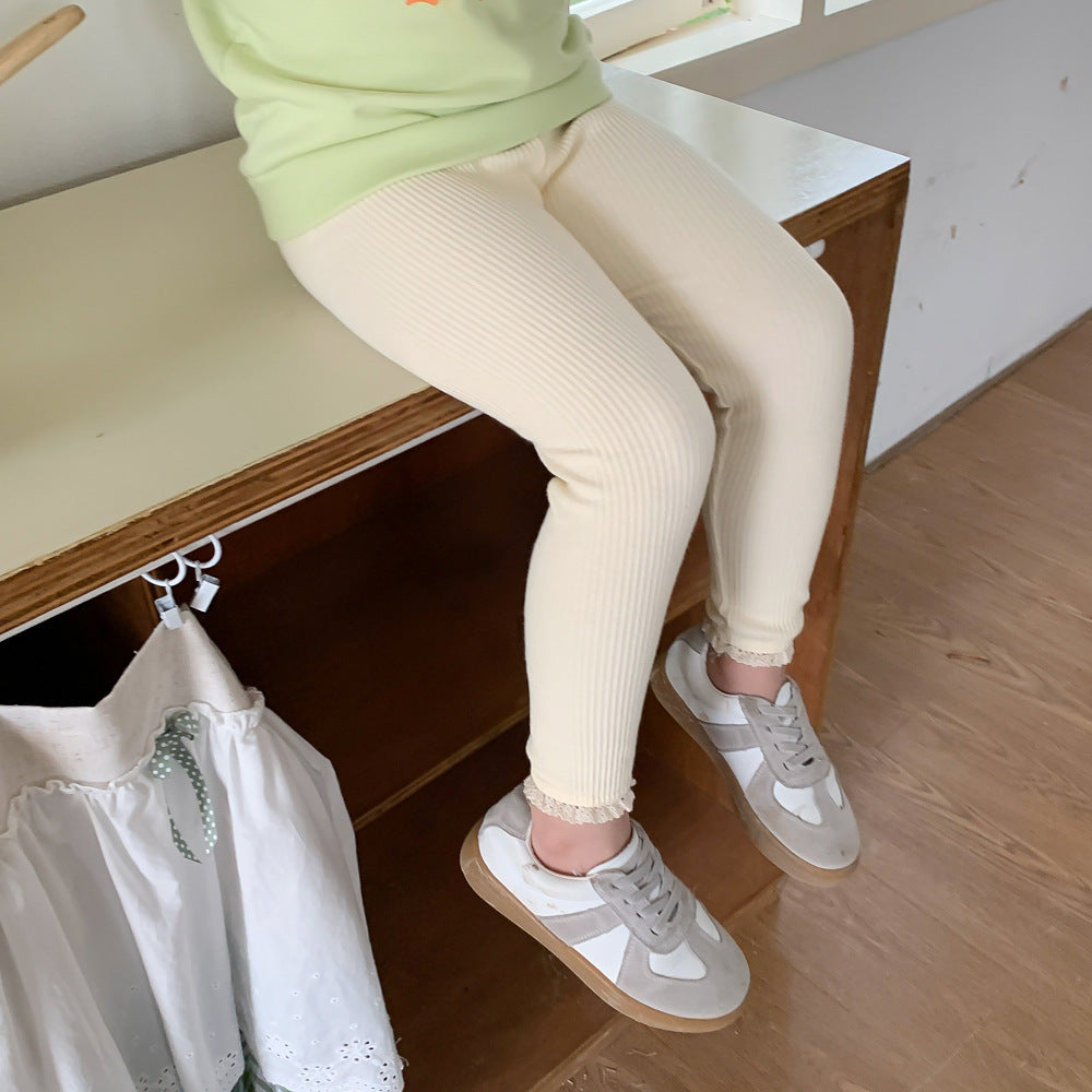 Outerwear Spring Children's Clothing Sunken Stripe Slim-fit Pants Baby Lace Trousers