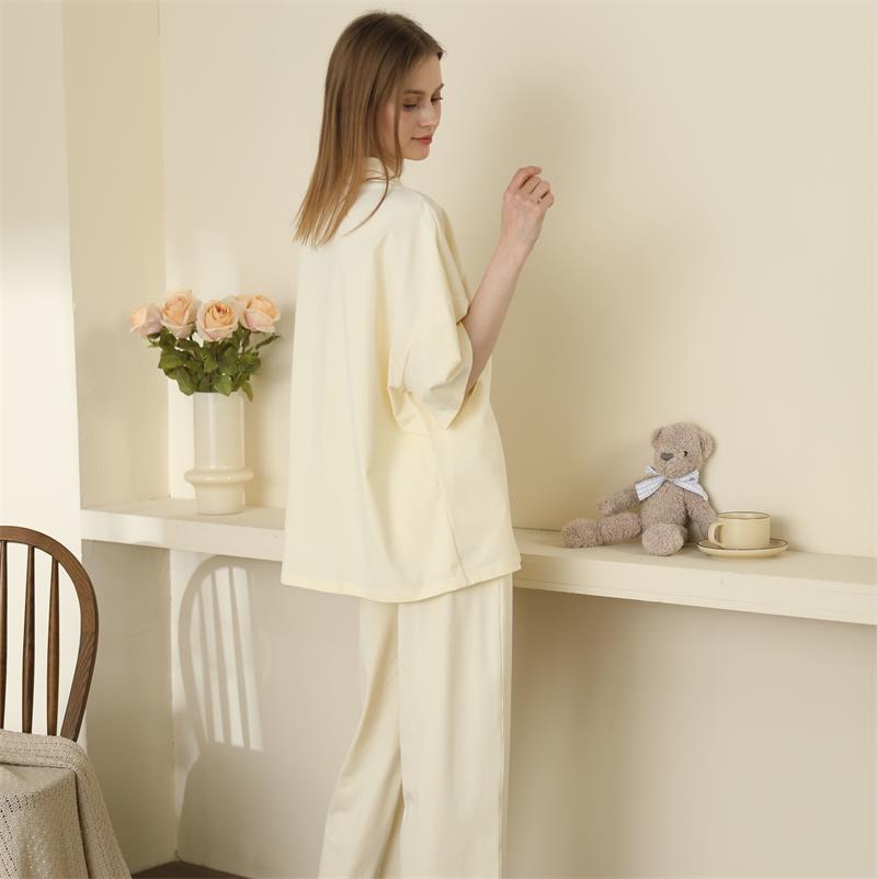 Women's Short-sleeved Solid Color Pajamas Cotton Homewear