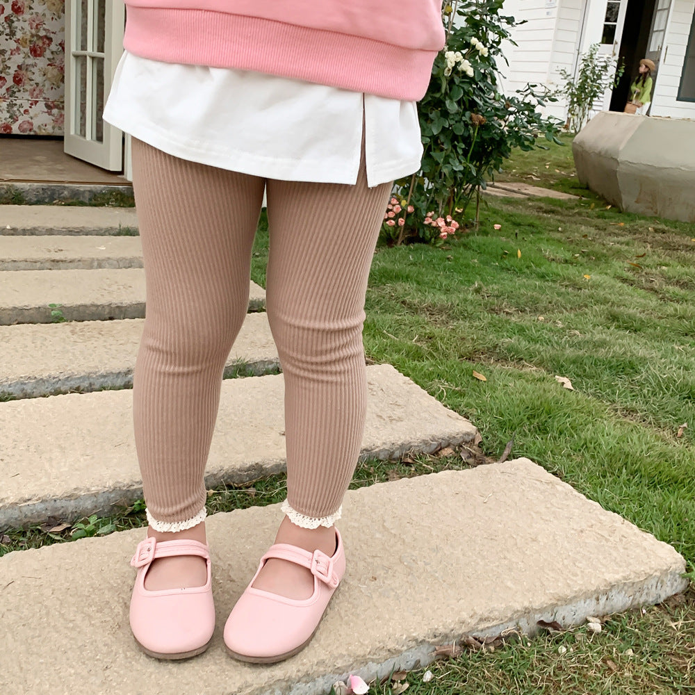 Outerwear Spring Children's Clothing Sunken Stripe Slim-fit Pants Baby Lace Trousers
