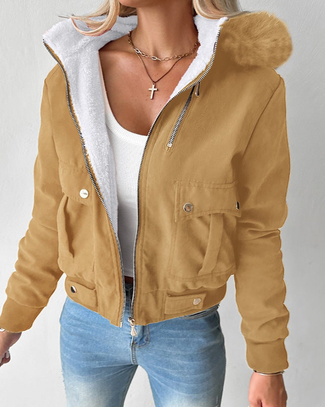 Casual Fashion Hooded Jacket With Furry Lining