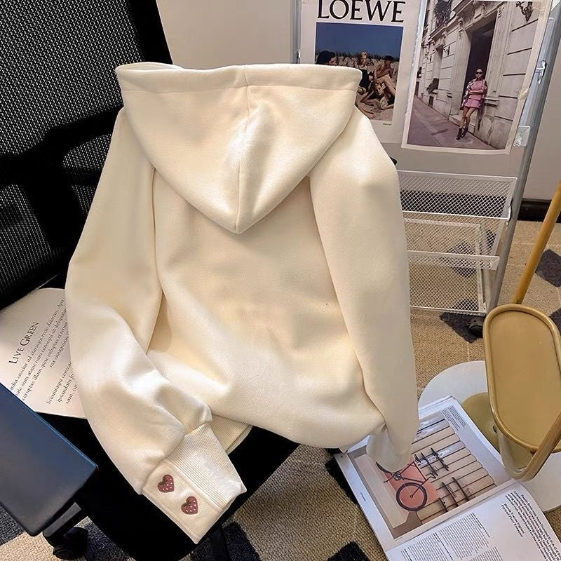 Girls' Pink Strawberry-Embroidered Hoodie New FallWinter Style