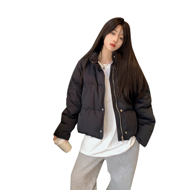 Women's Stand Collar Short Polyester Cotton-padded Jacket