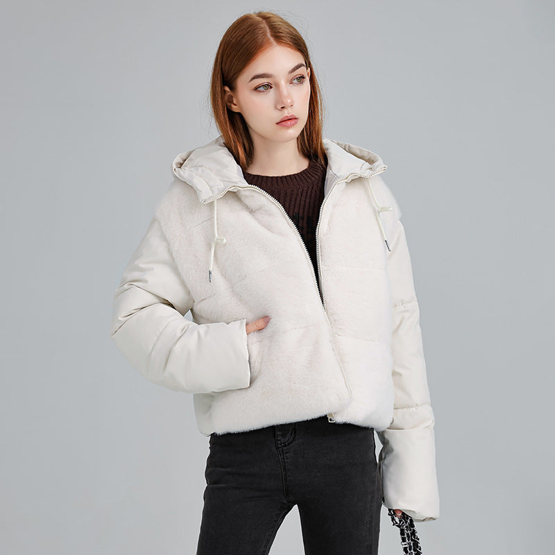 New Style Fur Patchwork Women's Coat For Women Winter Short Style Fashionable High Waist Warm Cotton Coat
