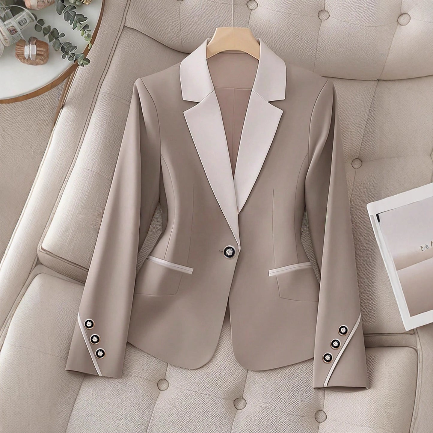 Professional Contrasting-Color Button Elegant Formal Blazer