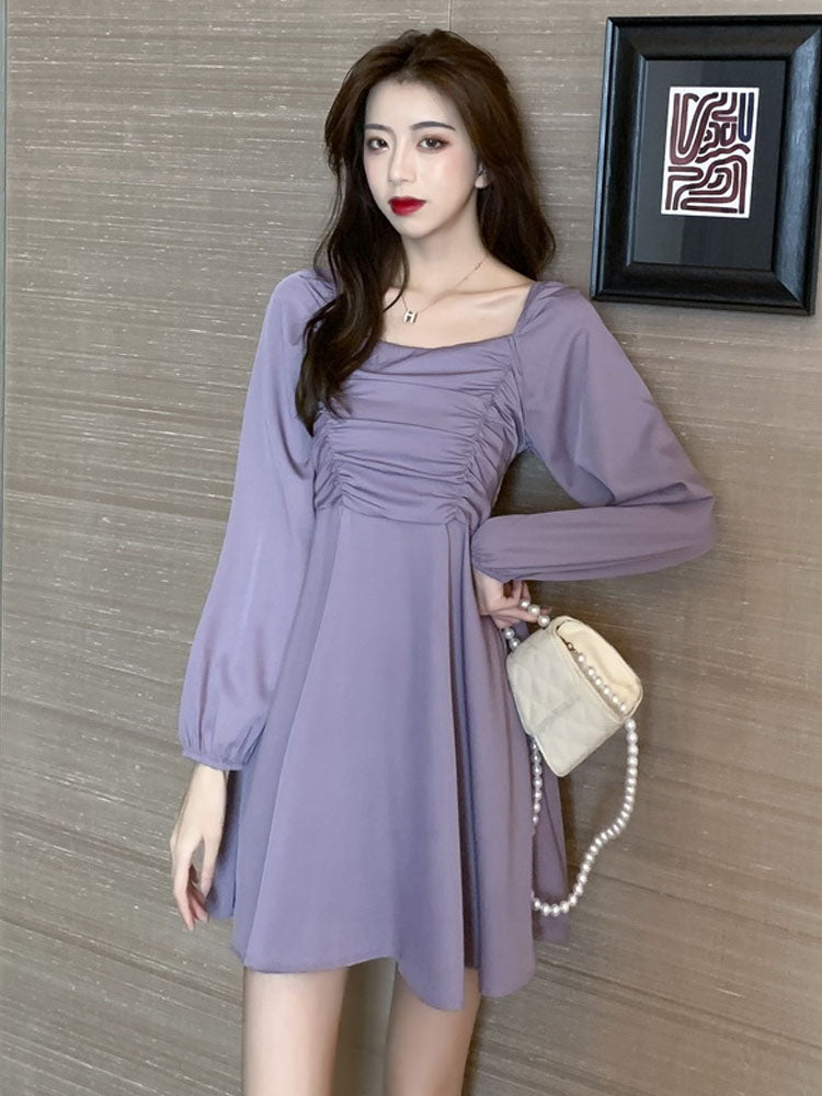 French retro pleated waist dress