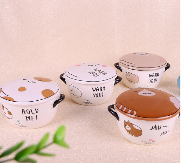 The new cartoonpottery and porcelain bowl creative tableware instant noodles household instant noodle bowl lunch box factory wholesale
