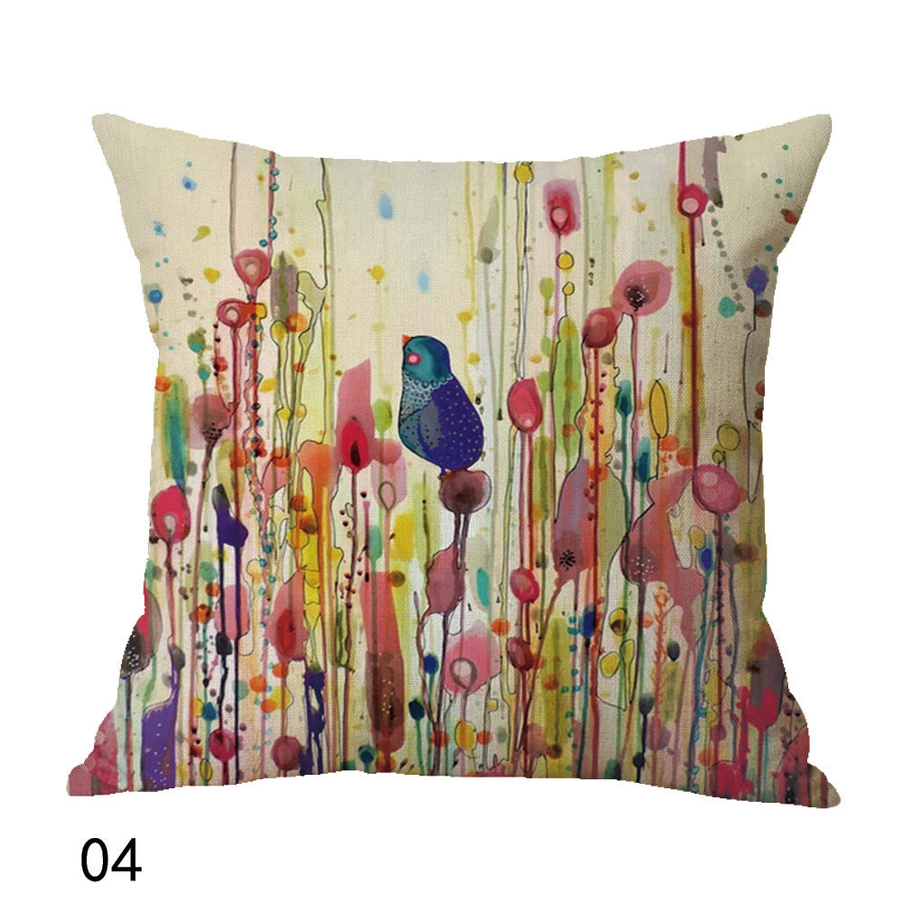 Oil painting bird cushion cover