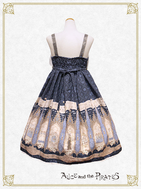 Traveler's Song Women's Cupid Church Printing Lolita JSK Dress Sleeveless Suspender Kawaii Dress Bows Cute Color Blue