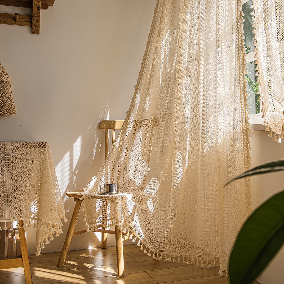 Wood Color Lace Living Room Bedroom Window Screen