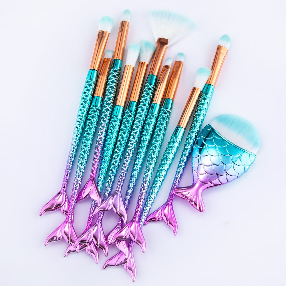 11pcs Makeup Brushes Kit Maquiagem Maquillaje New Mermaid Foundation Eyebrow Eyeliner Cosmetic Makeup Brushes - Eshtree