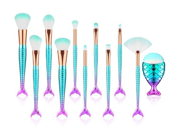 11pcs Makeup Brushes Kit Maquiagem Maquillaje New Mermaid Foundation Eyebrow Eyeliner Cosmetic Makeup Brushes - Eshtree