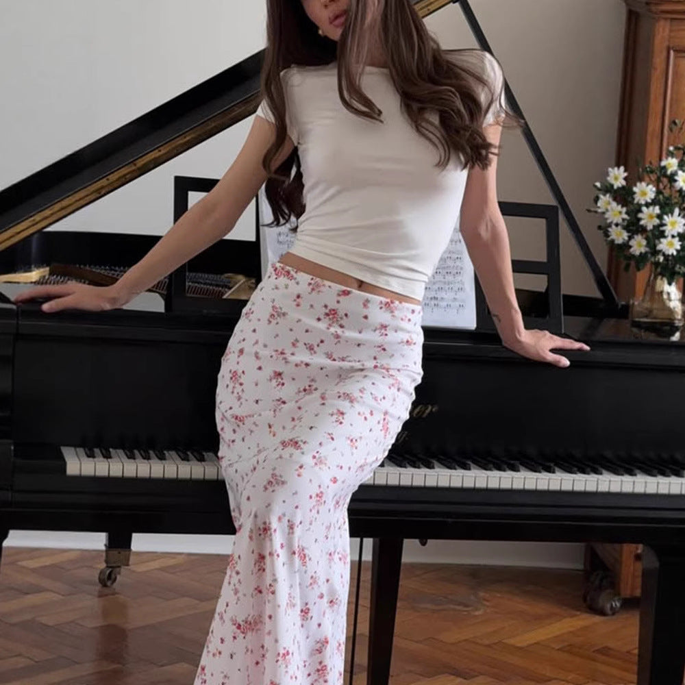 Printed, Figure-hugging Mermaid Midi Skirt