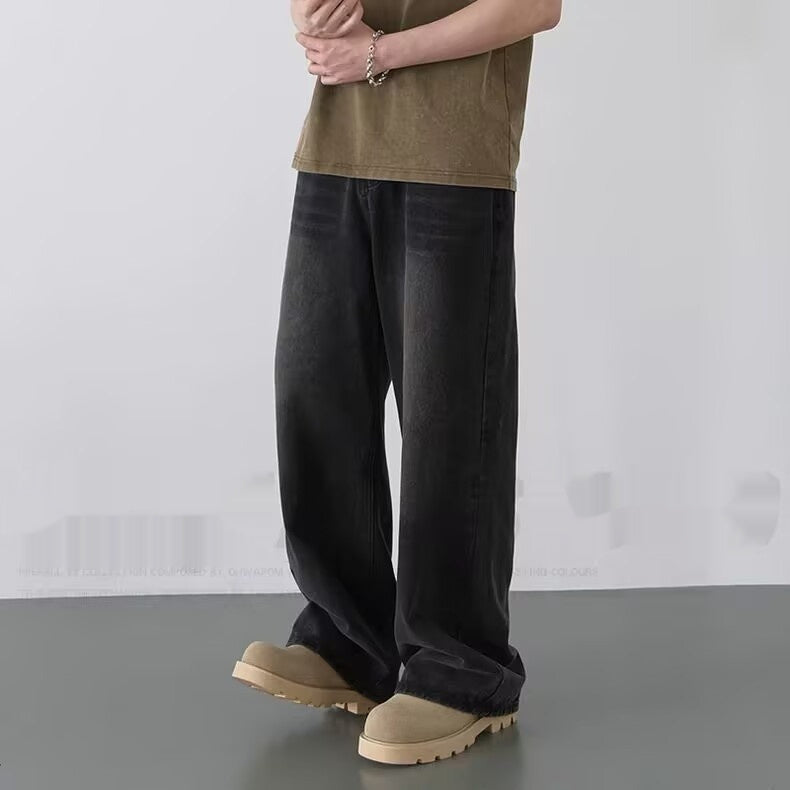 Mens Straight-Leg Relaxed-Fit Vintage Blue Denim Jeans In American Style