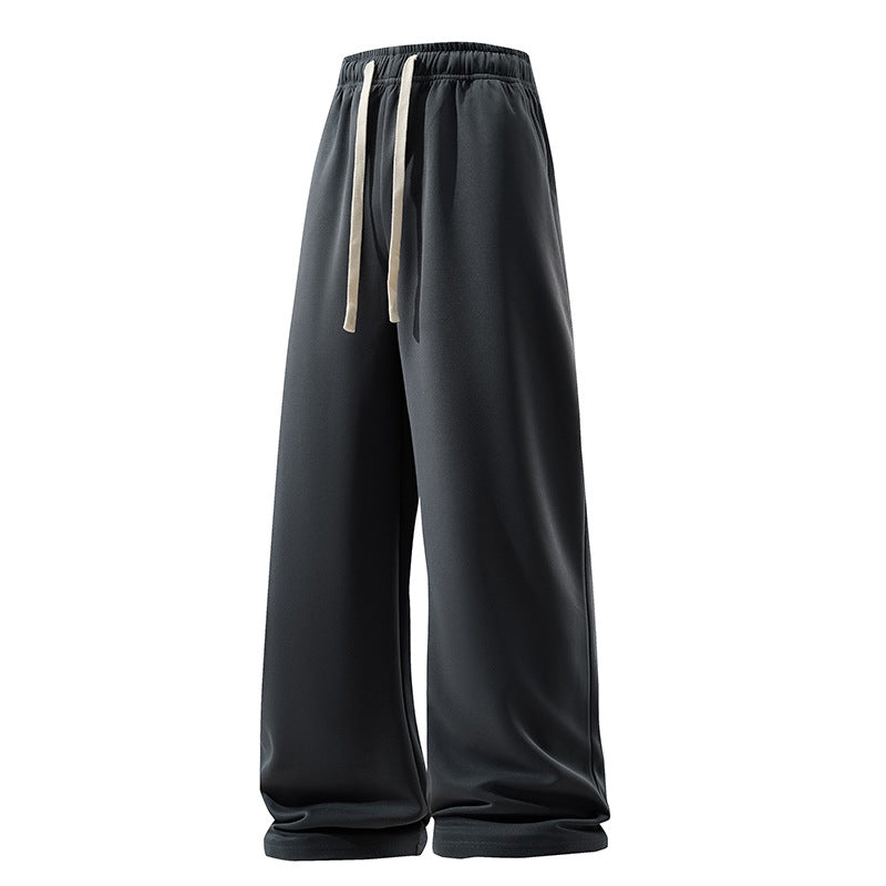 Drawstring Sports Pants Pockets Micro Elastic Knitted Fabric Breathable Straight Casual Long