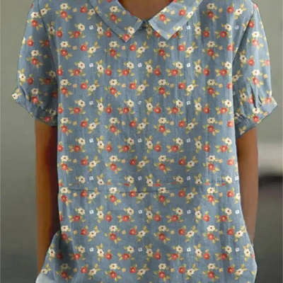 Women's Loose Printed Crew Neck Top