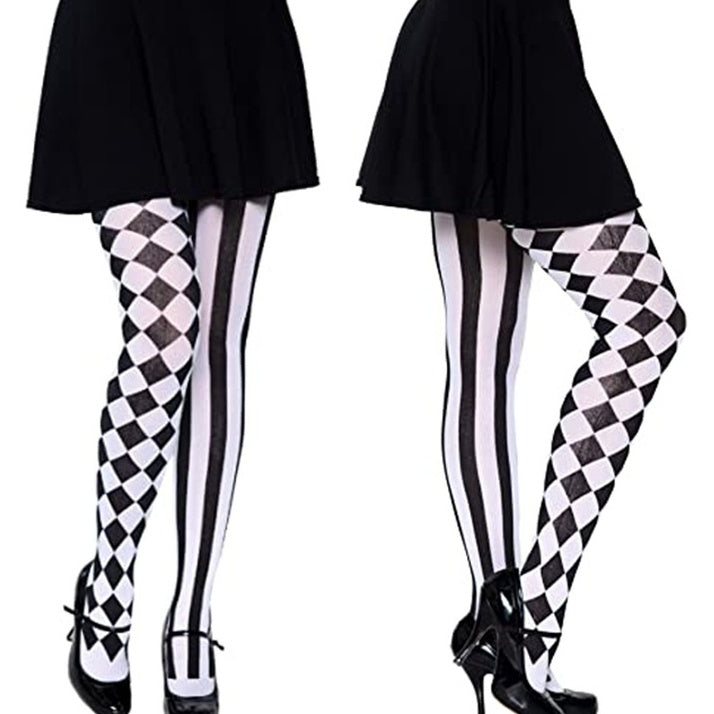 Halloween Magic Yin Yang Vertical Stripes Black And White Piano Plaid Trousers Pantyhose