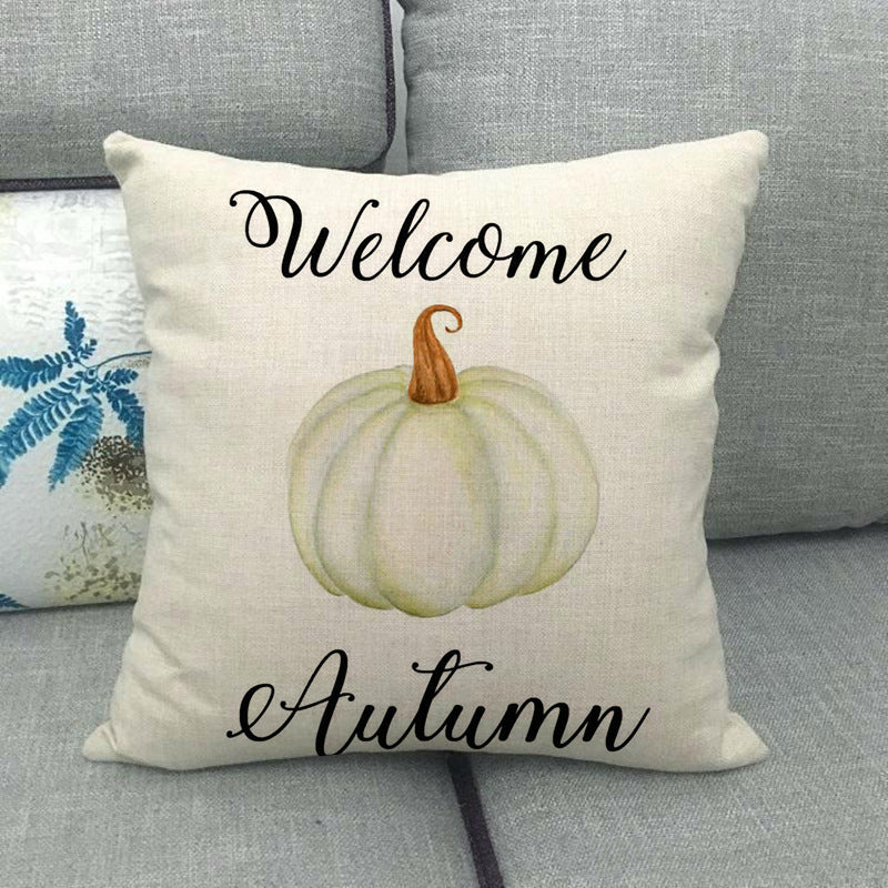 Painted pumpkin linen pillowcase