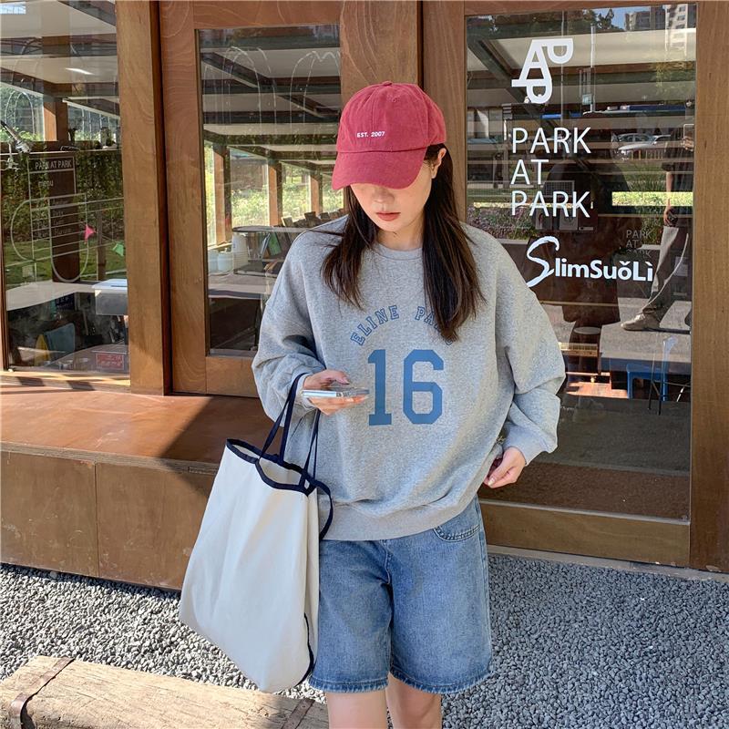 Letter Print Loose Oversized Long Sleeves Sweater Women's Top