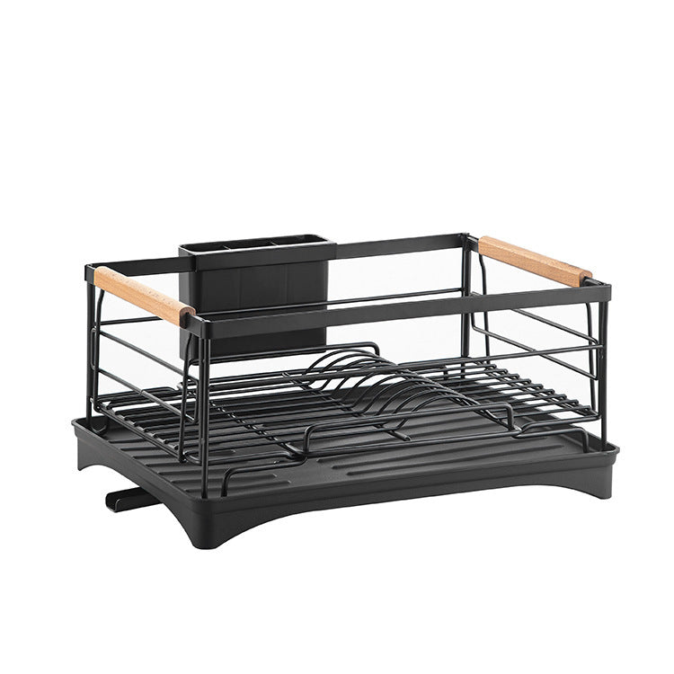 رف أطباق المطبخ المصنوع من الفولاذ المقاوم للصدأ من خشب الزان