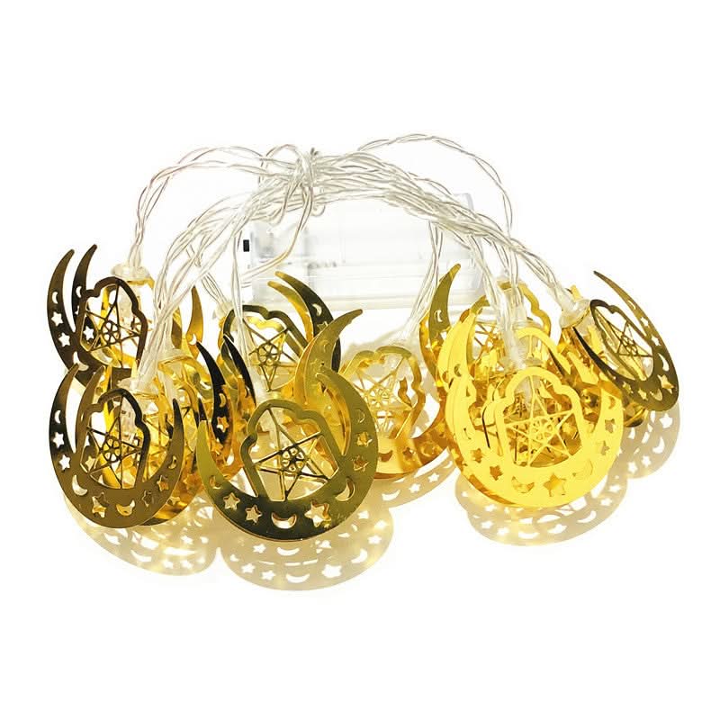 أضواء سلسلة LED تعمل بالبطارية، مناسبة لعيد الفطر المبارك، بتصميم هلال ونجوم، لتزيين المنزل