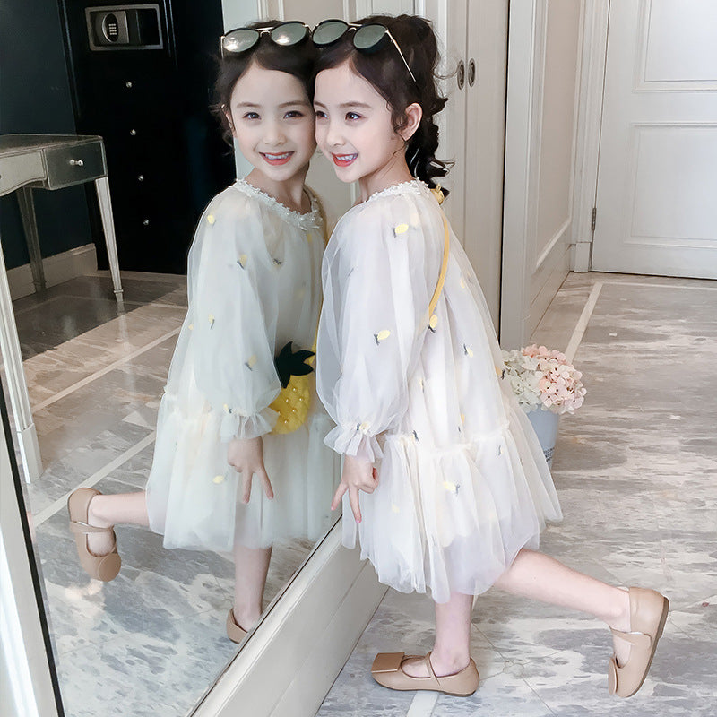 Girls Spring Dress New Spring And Sutumn Foreign Style Children's Clothing Fluffy Yarn Children's Skirt Little Girl Princess Dress