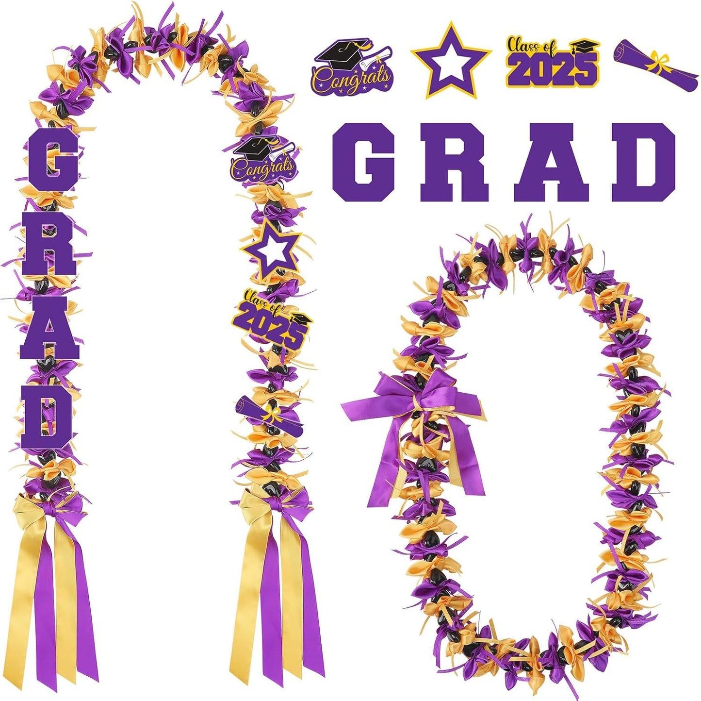 Graduation Lei Graduation Ribbon Leis Graduation Kukui Nut Leis Purple And Gold Braided Lei Honor Cord Class Of 2025 College Gift Congrats Grad Party Supplies Clearance