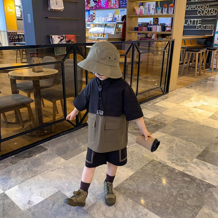 Children's Clothing Boys Cotton And Linen Suit Summer New Foreign Style Summer Baby Short-sleeved Net Red Fashionable Tide Clothes