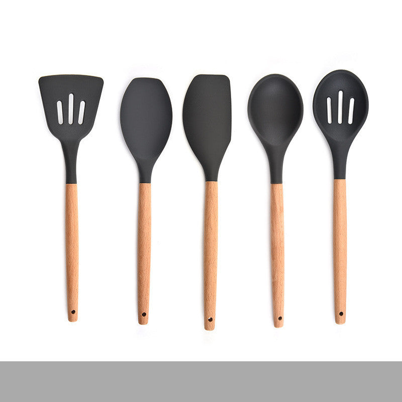 Silicone Kitchenware Set With Wooden Handle