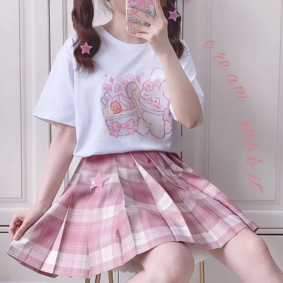 Cute Short-Sleeved Female Student Girl Rabbit Cartoon Print Soft Sister T-Shirt Female Loose