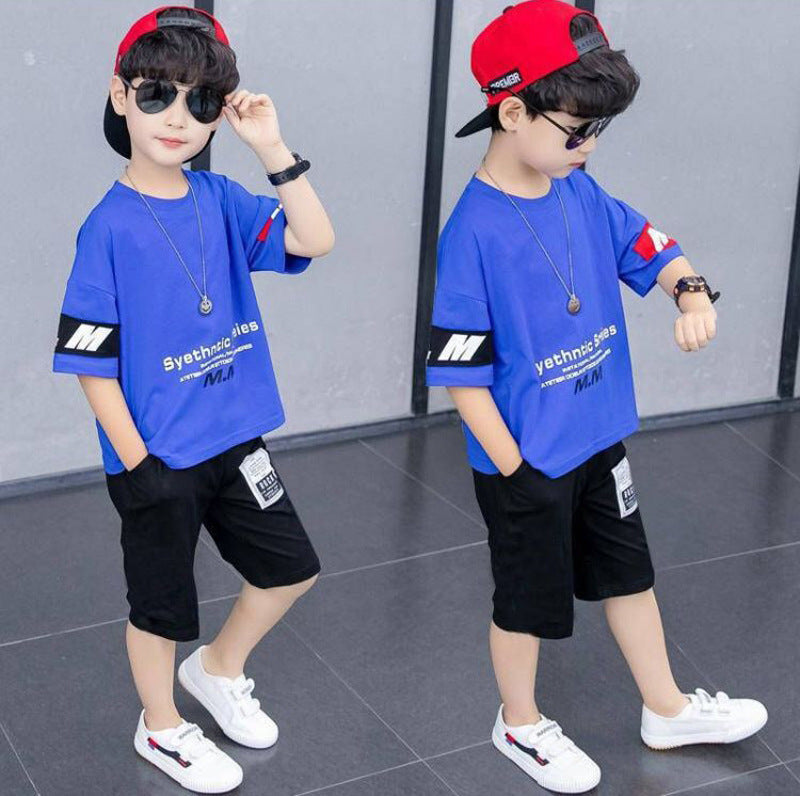 Summer New Boys' Fashion Trend, Big Children's Casual Korean Two-piece Suit