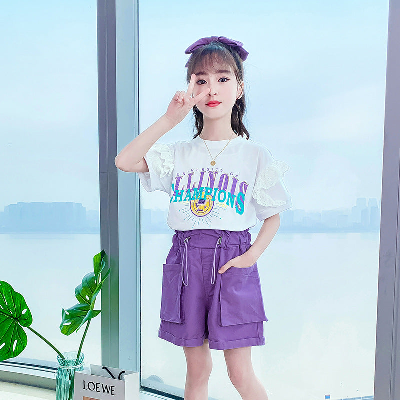 Big Virgin Summer Clothes Foreign Girl Short-sleeved Shorts Summer Two-piece Suit