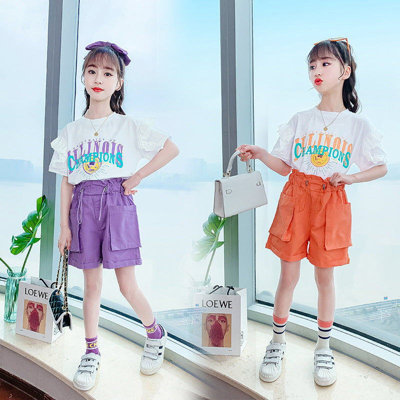 Big Virgin Summer Clothes Foreign Girl Short-sleeved Shorts Summer Two-piece Suit