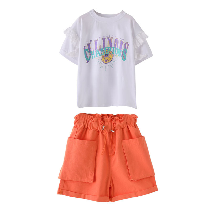 Big Virgin Summer Clothes Foreign Girl Short-sleeved Shorts Summer Two-piece Suit