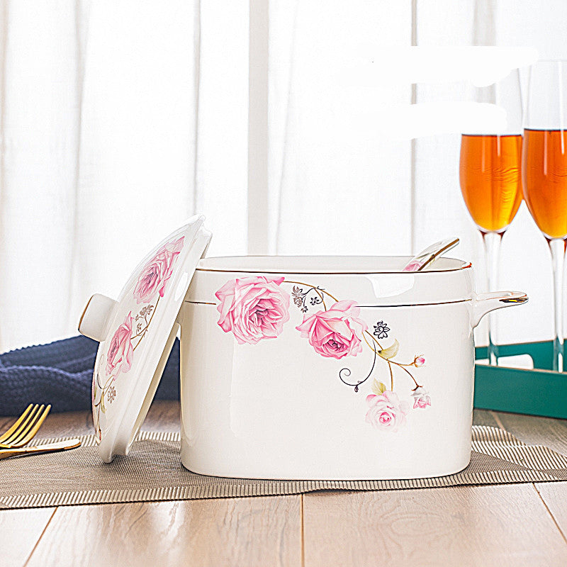 Imperial Casserole With Cover European Style Chinese Tableware For Household Use